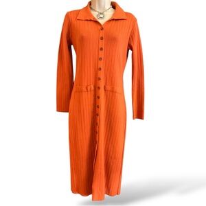 Orange Button-Up Ribbed Dress